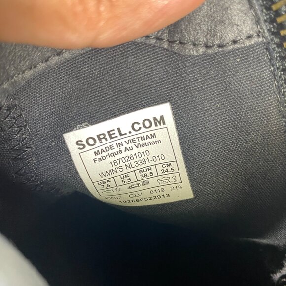 Sorel Cate Waterproof Leather Suede Bootie, Size 7.5, Black, Side Zip Block Heel - Picture 7 of 7